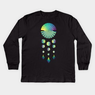 Dream Catcher | Peacock Blue Green Yellow Black Kids Long Sleeve T-Shirt